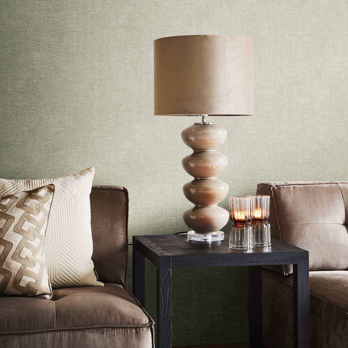 Riviera Maison RM Wallpaper Anvers Linen olive - Vinyl, Non-Woven Backing - Olijf - 9.2x53.5x8.3 cm