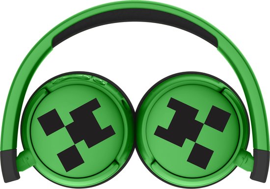 Opgevouwen groene Minecraft koptelefoon met creeper logo