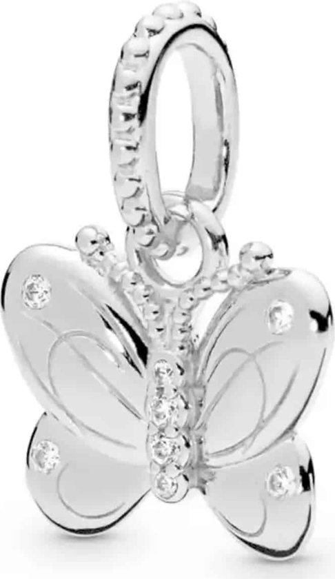 Dieren en Natuur - Zilveren bedels - Bedel vlinder zilver | Charm met zirkonia | 925 Sterling Zilver - Geschikt voor alle merken - Met 925 Zilver Certificaat - Tip voor Moederdag