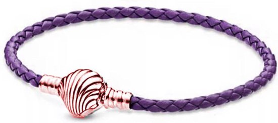 Armband Schelp Rosé | Trendy paars leder | 925 Sterling Zilver