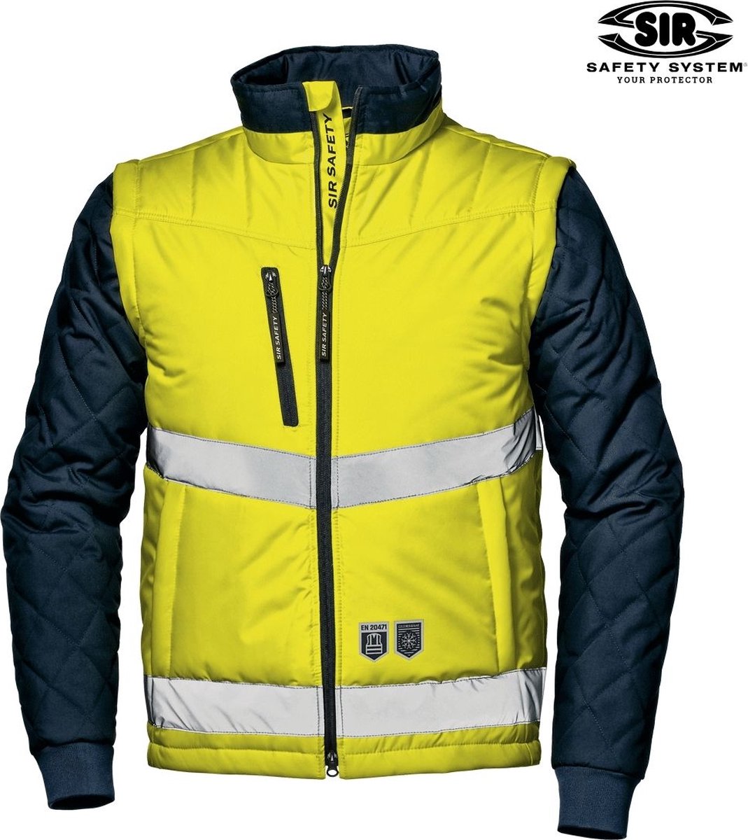 SIR SAFETY DRIVER Hi Vis Reflecterend Werkjas HEREN Geel Blauw - Waterafstotend, Afritsbare Mouwen, Reflecterende Banden, Verstevigde Stof