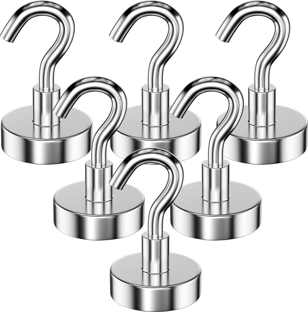6 stuks 25 mm magnetische haken aantrekkingskracht 22 kg magnetische magneet sterke afneembare haak neodymium ronde magneethaken voor keuken koelkasten, plafond, medium