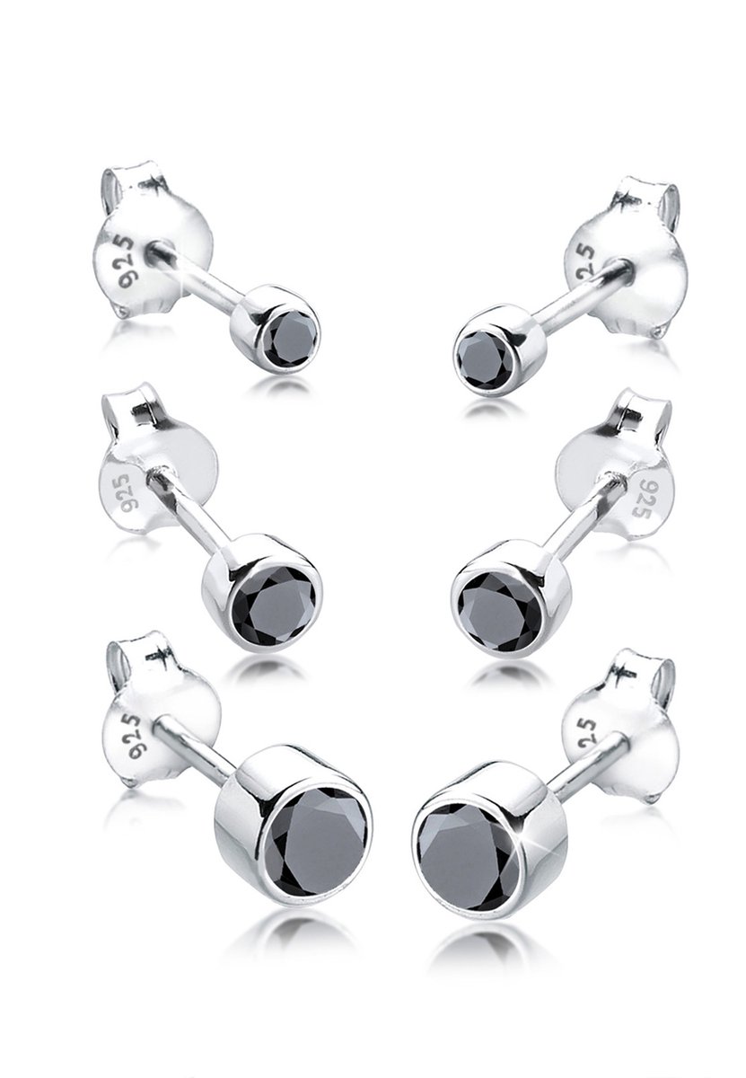 Elli - Oorbellen - Dames Oorbellen Set Basic Zwart met Kristallen in 925 Sterling Zilver Verguld - Dames