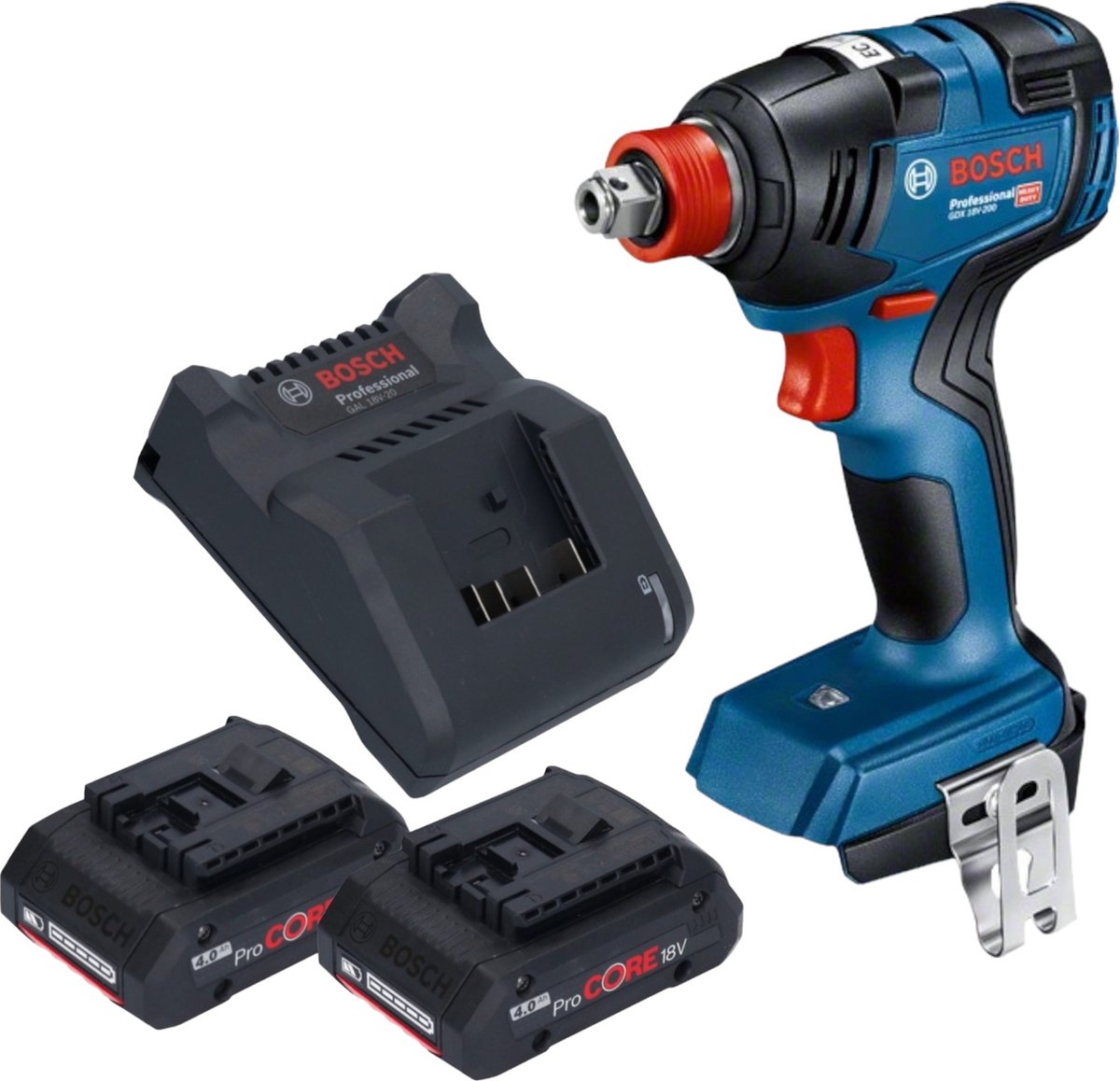 Bosch GDX 18V-200 Professional accu-slagschroevendraaier 18 V 200 Nm borstelloos + 2x ProCORE accu 4,0 Ah + oplader