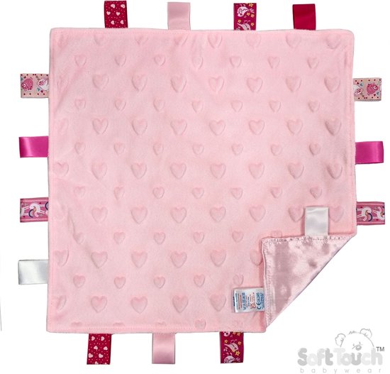 Soft Touch Knuffeldoekje Hartjes Met Labels Roze 35 Cm