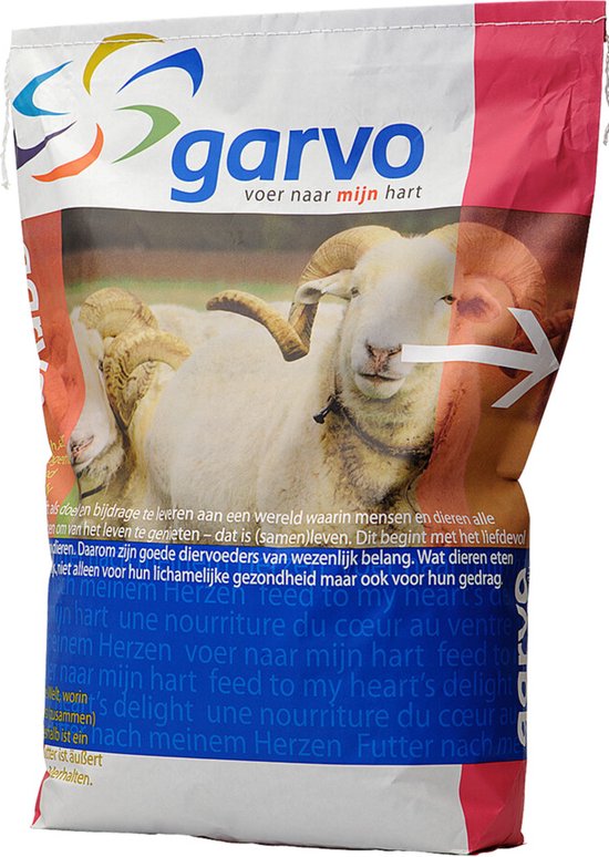 Zak Garvo voer met een schaap met hoorns en de tekst 'garvo voer voor mijn hart'.