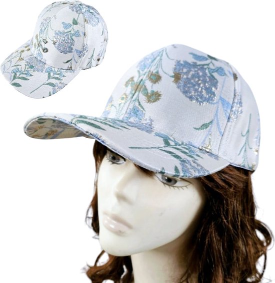 Mooie dames pet Zilver -Fashion met bloemenprint- Ademend en vocht absorberend Unisex Baseball cap - Verstelbaar band - Zonnebescherming hoed- Baseball cap- Wandelen| Varen| Vissen| Fietsen | Vakantie| Cadeau voor vrouwen