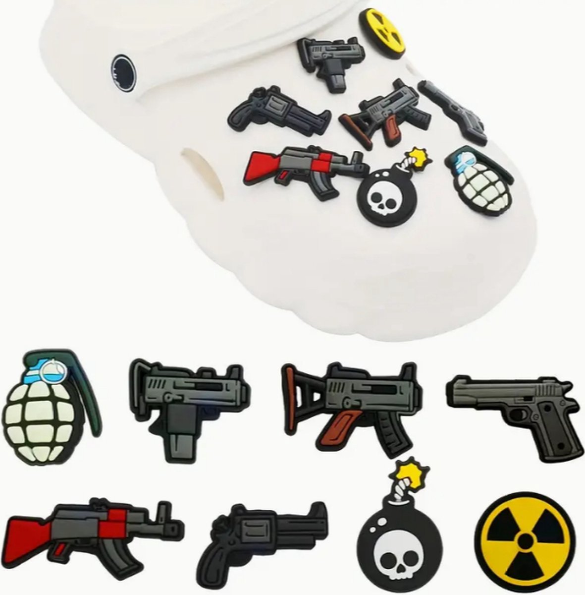 Pins geweer - schoen charms geweren - schoen bedels - schoenbedel geweer - ook geschikt voor crocs