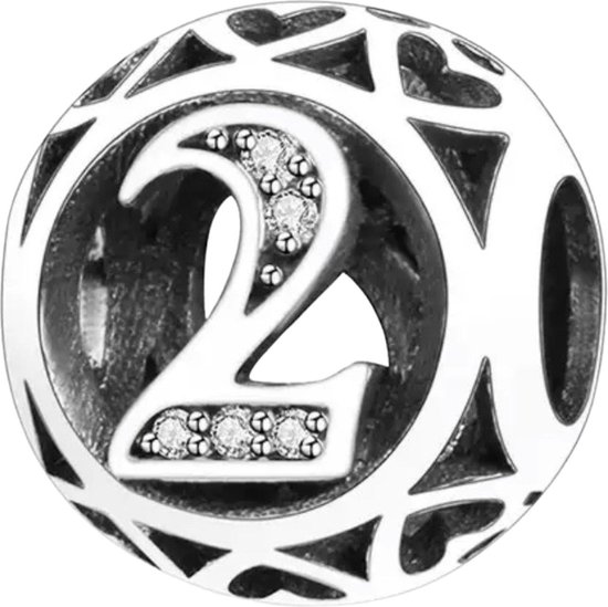 Cijfers - Zilveren bedels - Bedel cijfer 2 | Bol bedel met nummer 2 | 925 Sterling Zilver - Geschikt voor alle merken - 925 Zilver Certificaat - In Leuke Cadeauverpakking - Moederdag