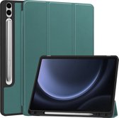Hoes Geschikt voor Samsung Galaxy Tab S9 FE Plus Hoes Book Case Hoesje Trifold Cover Met Uitsparing Geschikt voor S Pen - Hoesje Geschikt voor Samsung Tab S9 FE Plus Hoesje Bookcase - Donkergroen