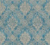 Barok behang Profhome 336075-GU vliesbehang hardvinyl warmdruk in reliëf glad in barok stijl mat turkoois pastelblauw grijs beige 5,33 m2