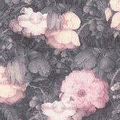 Bloemen behang Profhome 369212-GU vliesbehang licht gestructureerd met bloemen patroon mat grijs roze zwart 5,33 m2