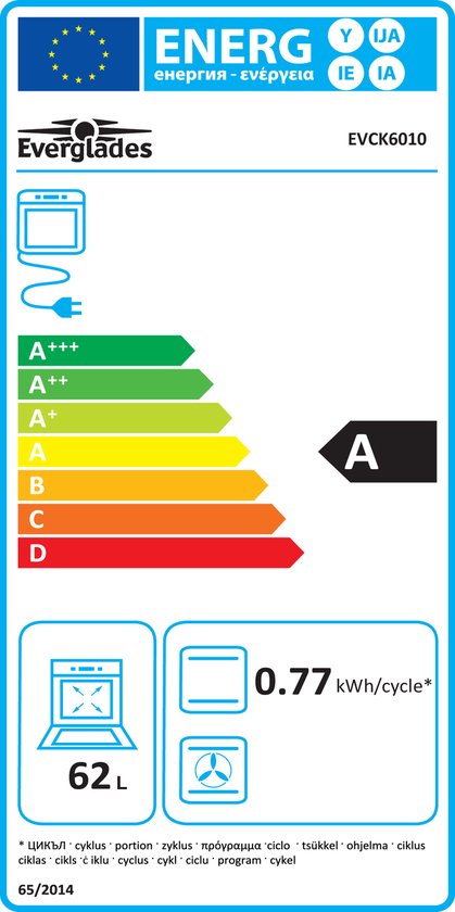 Everglades EVCK6010 - Cuisinière à Gaz - Zwart Mat - 60CM - 62 Litres - Garantie 5 Ans