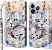 iPhone 13 Pro – Bookcase – Print 3D katten – incl. Pasjeshouder – Cityhoesje.nl