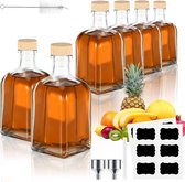whiskey fles zak Glazen flessen met deksel, 6 shotflessen om te vullen, 250 ml, jeneverfles, likeurfles, flesje met trechter, etiketten en pen, voor etherische oliën, whisky, gember shot