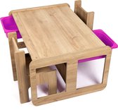 Industrial living kindertafel met 2 lila opberglades - Speeltafel met 2 kinderstoelen - Kinderbureau - Activiteitentafel - Speeltafel - Hout - Walnoot