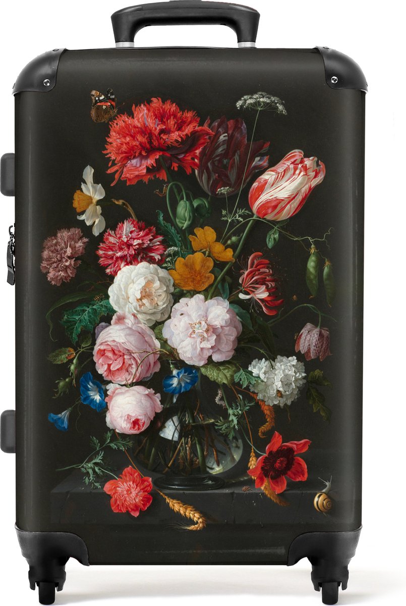NoBoringSuitcases.com - Koffer bloemen dames zwart - Grote reiskoffer met 4 wielen - Trolley op wieltjes - Rolkoffer groot vrouwen - Ruimbagage valies 20kg - Valiezen voor volwassenen - Hardcase lichtgewicht - Luggage suitcase - Bagagekoffer 72 liter