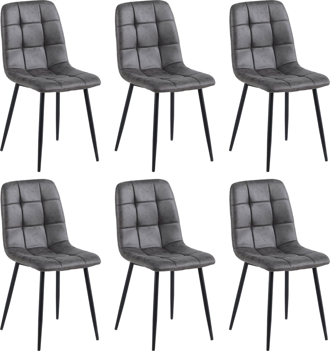 Colenis Ela Eetkamerstoel - Set Van 6 - Antraciet - Microvezel - Design