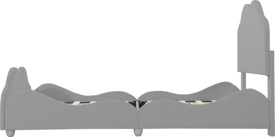 Sweiko Lit enfant, Lit rembourré, 90 x 200 cm, avec tête de lit en forme de nuage, Lit simple avec accoudoirs latéraux, velours gris doux pour la peau