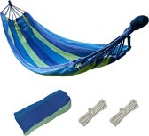 Hangmat van zeildoek 280 x 100 cm - max. 300 kg - comfortabel voor onderweg - blauw/groen - ideaal voor camping en strand