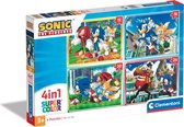 4-in-1 Sonic puzzel voor kinderen | 12, 16, 20, 24 stukjes vanaf 3 jaar plezier voor kinderen | Kleurrijke puzzel met helden uit het Sonic Spel | voor creatieve ontspanning, cognitieve vaardigheden