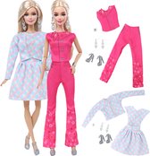 Poppenkleertjes - Geschikt voor Barbie - Set van 2 outfits met accessoires - Jurk, broek, top, vest, schoenen, sieraden - Cadeauverpakking