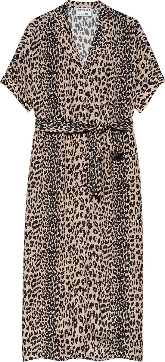 Catwalk Junkie Resort Collar Shirt Dress Jurken Dames - Kleedje - Panterprint - Jurk - Bruin - Maat 34