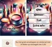 Uitnodiging kinderfeestje - Kinderfeest - Uitnodigingen - Verjaardag - Inclusief enveloppen - Eigen design en print - Wenskaart - Make up - 20 stuks - A6