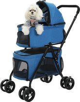 KBK® Dierenbuggy - Hondenwagen - Voor hond en katten - opvouwbaar - Met veiligheidsgordel - Blauw - 87x48x140cm