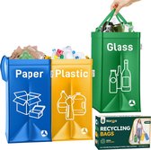 Recycling vuilnisemmer, verpakking van 3 gerecyclede zakken voor kunststof, papier en glas, milieuvriendelijke recyclingcontainers in verschillende kleuren