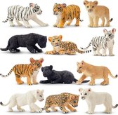 dieren 12 stuks bosdierenfiguren, set van leeuw, tijger, luipaard, speelfiguren, speelgoed, kleine jungle, plastic dieren, mini-dierentuinen, paaseieren, taarttopper, Kerstmis, verjaardagscadeau