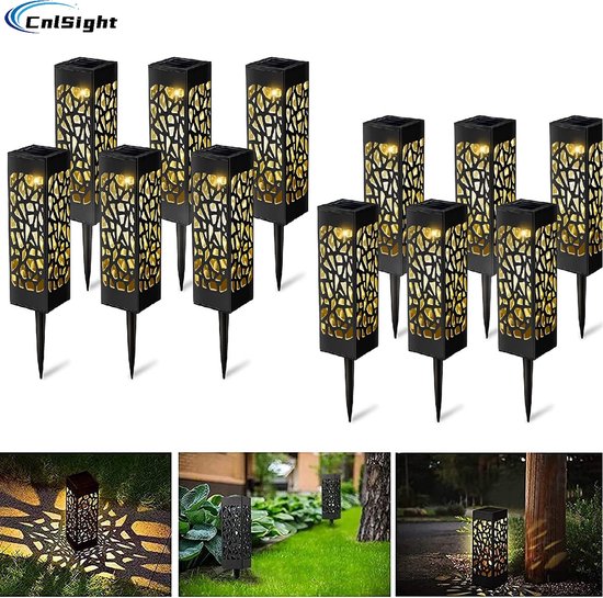 CNL Sight® Solar priklamp - Set van 12 stuks (6*6*18CM) -Padverlichting- Lantaarn -buitenlampen - Priklamp op zonne-Solar Grondspots -Tuinverlichting op zonne-energie