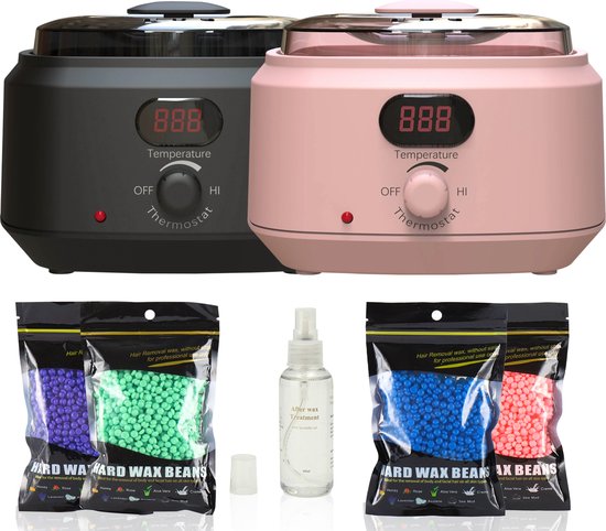 Luxor Beauty - Professioneel Wax Apparaat – Ontharingsapparaat - Wax - LCD Display – Complete met 4 Zakjes Waxbonen, Houten Spatels & Afterspray - Roze of Zwart