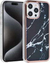 TPU Back Cover hoesje - Marble Zwart - Geschikt voor: iPhone 15 Pro