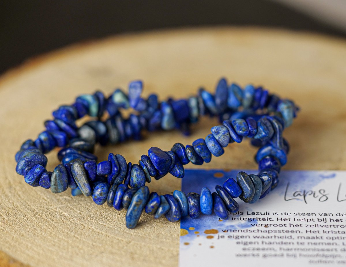 Lapis Lazuli Armband met split steentjes, Chip, edelstenen - Perfect cadeau voor vrouwen- Inclusief uitleg - Spiritueel - Lapis - Vriendschap -Communicatie - Expressie - Pyriet - Slapen - 100% NATUURLIJK