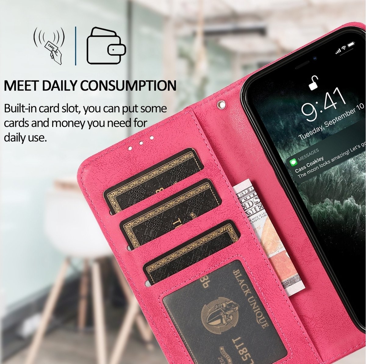 Mobigear Telefoonhoesje geschikt voor Apple iPhone 15 Hoesje | Mobigear Wallet Uitneembare 2in1 Bookcase Portemonnee | Pasjeshouder voor 3 Pasjes | Telefoonhoesje voor Pinpas / OV Kaart / Rijbewijs - Roze