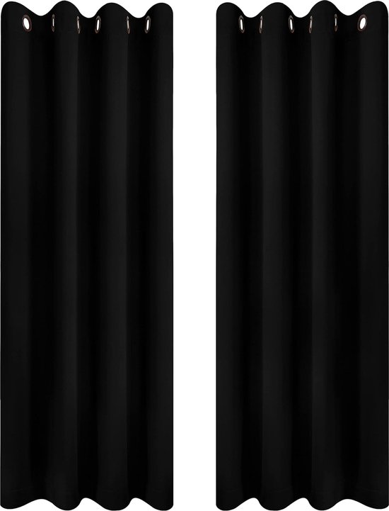 Verduisteringsgordijnen Oogjes 2 Panelen [117x183 cm Zwart] Thermische en Geluidsisolerende Gordijnen voor Slaapkamer en Woonkamer met 2 Gratis Kussenslopen