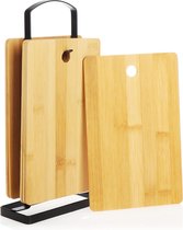 Set de 7 planches à découper en bambou - Planches à petit-déjeuner avec support - Petits bols de service - Planches à pain avec support en métal (07 pièces - bambou)