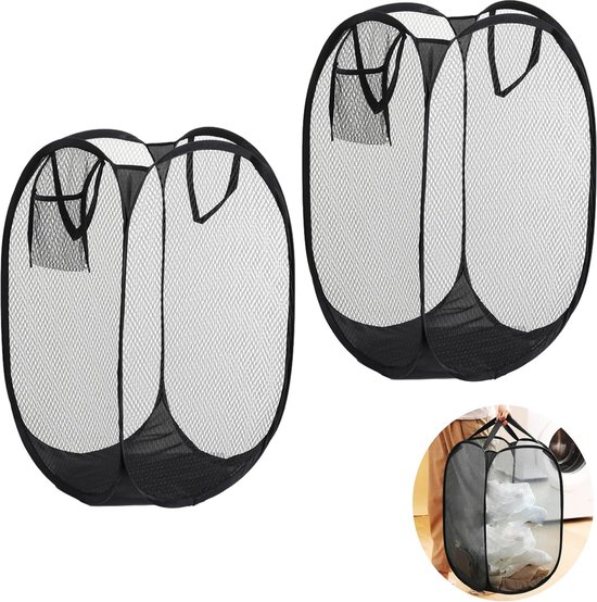 Opvouwbare wasmand, 2 stuks, 75 liter, wasverzamelaar, smalle wasmand, klein, opbergmand, wasmand voor badkamer, woonkamer, 60 x 40 x 34 cm