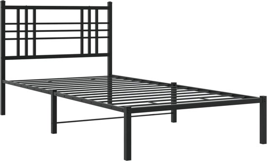 vidaXL - Bedframe - met - hoofdbord - metaal - zwart - 90x200 - cm