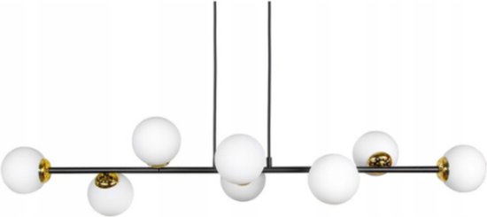 Hanglamp 8-Lamps witte bollen voor woonkamer, eetkamer zwart/goud