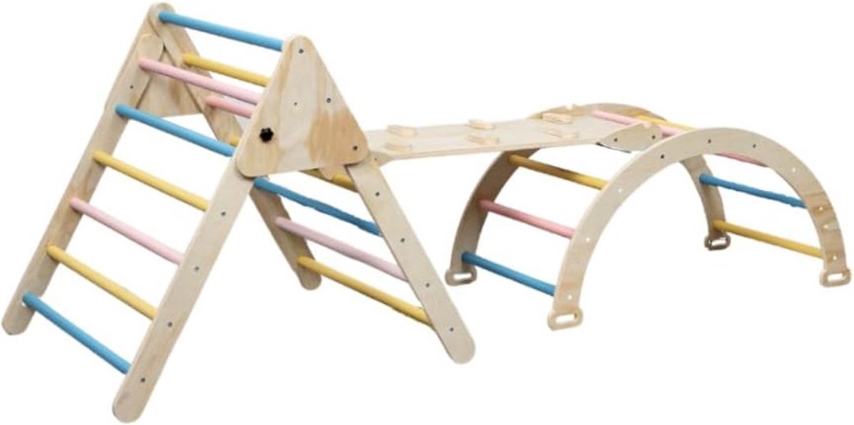 Dailysupplies Klimboog Hout Pikler Driehoek Klimrek Speeltoestel Buiten Rekstok Kinderspeelgoed 2 Jaar en Ouder Kleurrijk