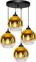 Lampe suspendue industrielle pour salon, salle à manger, Glas Goud , 4 lumières, Goud transparent, 4 ampoules
