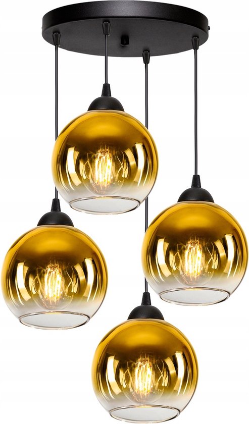 Lampe suspendue industrielle pour salon, salle à manger, Glas Goud , 4 lumières, Goud transparent, 4 ampoules