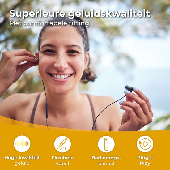 Nuvance Oortjes met Draad - 3.5mm Jack Aansluiting - Oordopjes met Draad - In-Ear Oortjes met Draad en Microfoon - Zwart