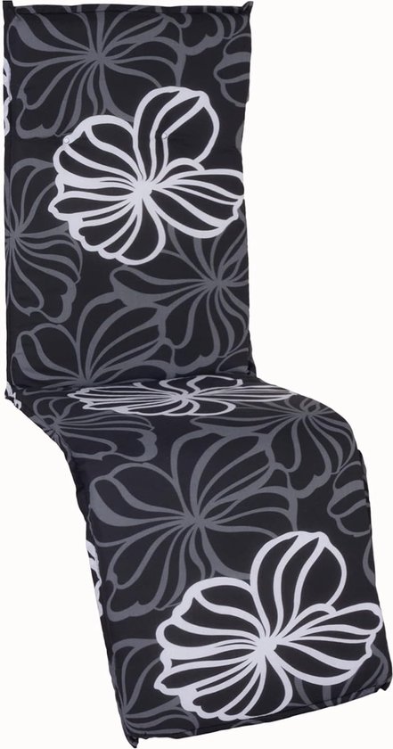 Barcelona Relaxstoelkussen, uv-bestendig, volgens Öko-Tex standaard, wasbare relaxstoelkussen met rubberen bevestigingsband, ademende ligstoelkussen met grijze bloemen