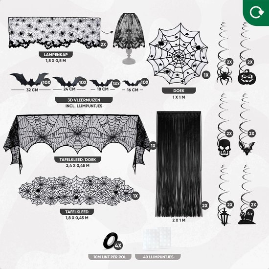 Fissaly 84 Stuks Halloween Griezel Pakket – Skelet, Vleermuis & Spinnenweb Horror Versiering – Thema Feest Decoratie – Ballonnen, Tattoos & Accessoires