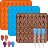 Skull Design Siliconen Vorm 3-pack Mini Gummy Bear Non-stick Chocoladevorm Snoepvorm met 3 Pipetten voor het maken van Jelly Cake IJsblokjes Koekjes