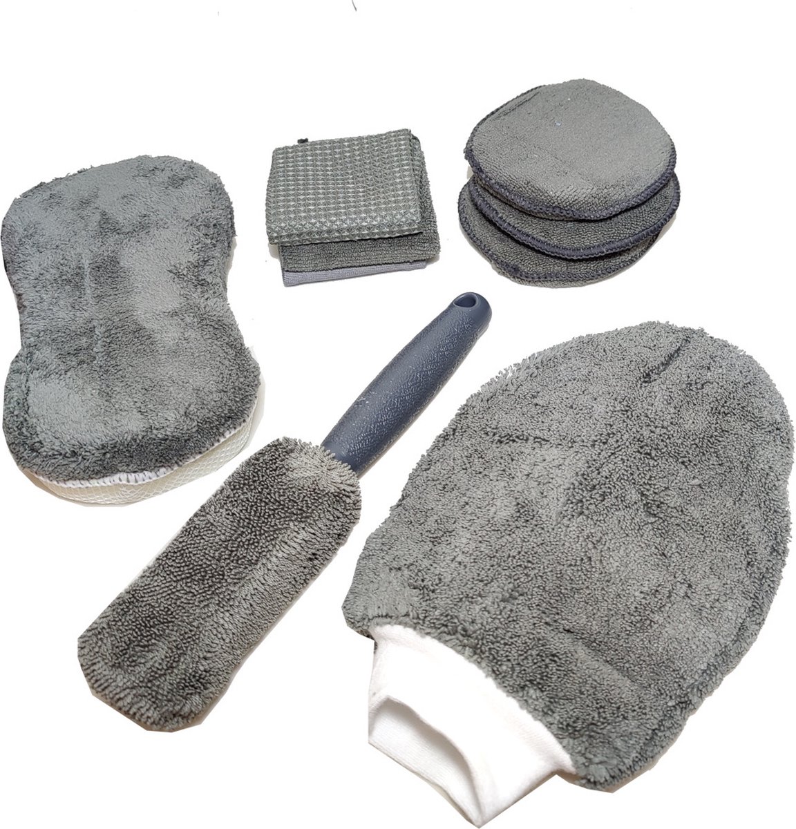 Goedkoopste 10 Delige Auto schoonmaakset microvezel spons doekjes borstel washandschoen incl Autowax 600ml