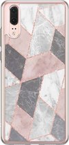 Casimoda® hoesje - Geschikt voor Huawei P20 - Stone grid marmer / Abstract marble - Siliconen/TPU - Soft Case - Roze - Geometrisch patroon